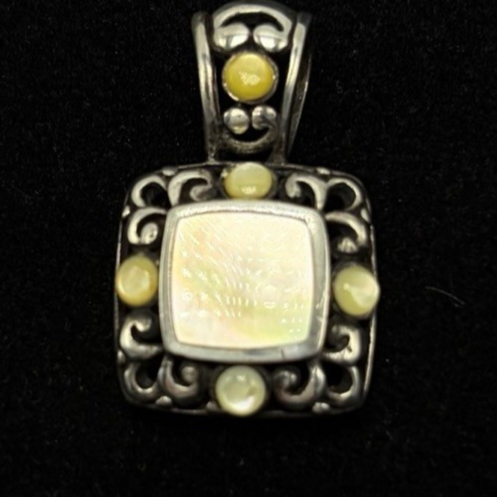 Sterling Silver Square Filigree Mother Of Pearl Pendant 925 Read